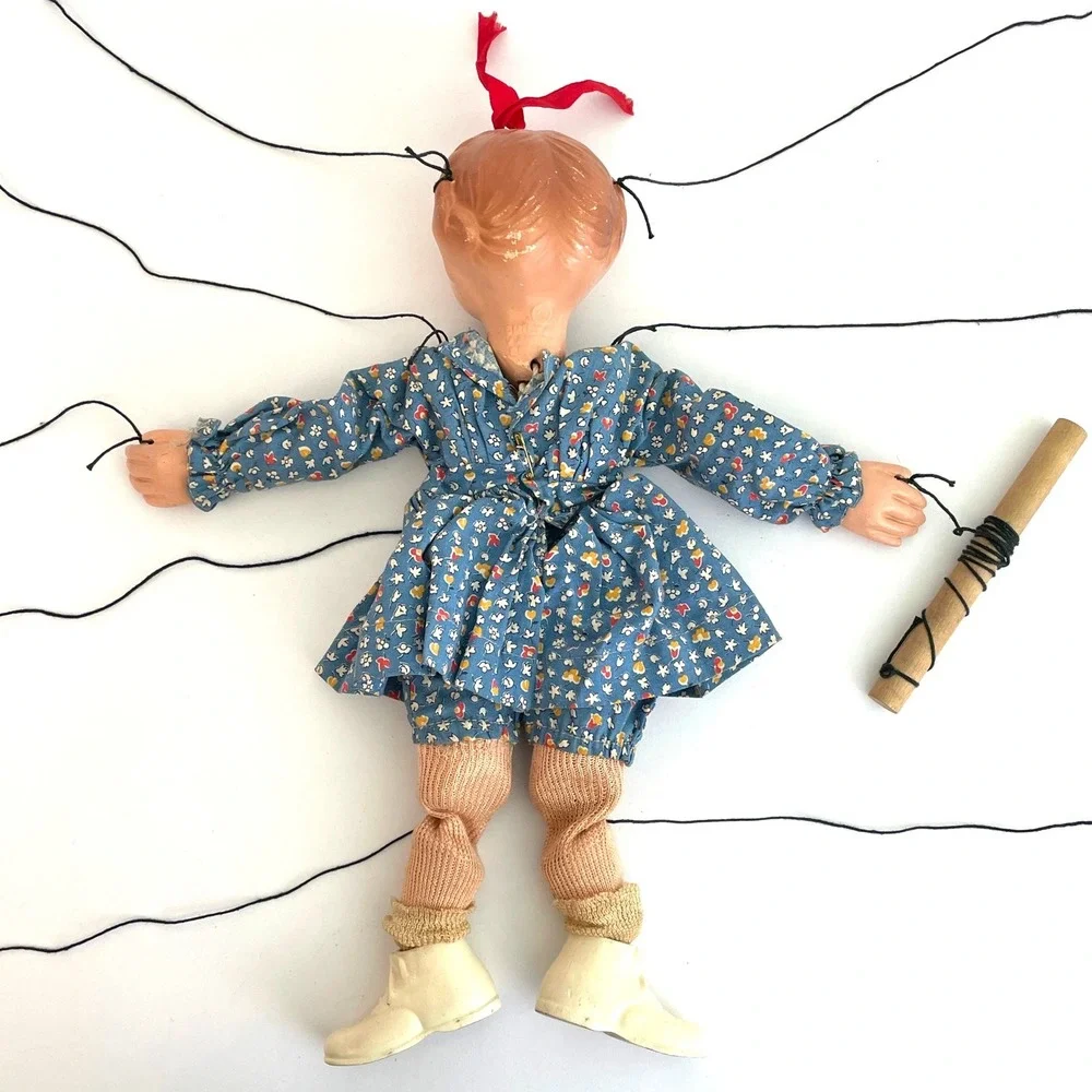 Vintage Antique 30s Effanbee Emily Ann Marionette Puppet Girl Wooden Control 12